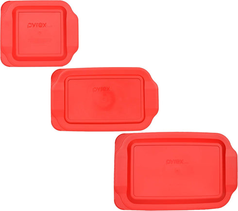 Pyrex BASICS 3 Red Lid Bundle - (1) 222-PC 2qt, (1) 232-PC 2qt and (1) 233-PC 3qt - Made in the USA...